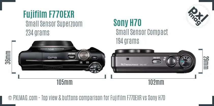 Fujifilm F770EXR vs Sony H70 top view buttons comparison