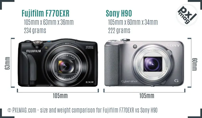 Fujifilm F770EXR vs Sony H90 size comparison Fujifilm F770EXR vs Sony H90 size comparison