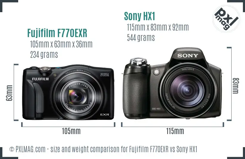 Fujifilm F770EXR vs Sony HX1 size comparison