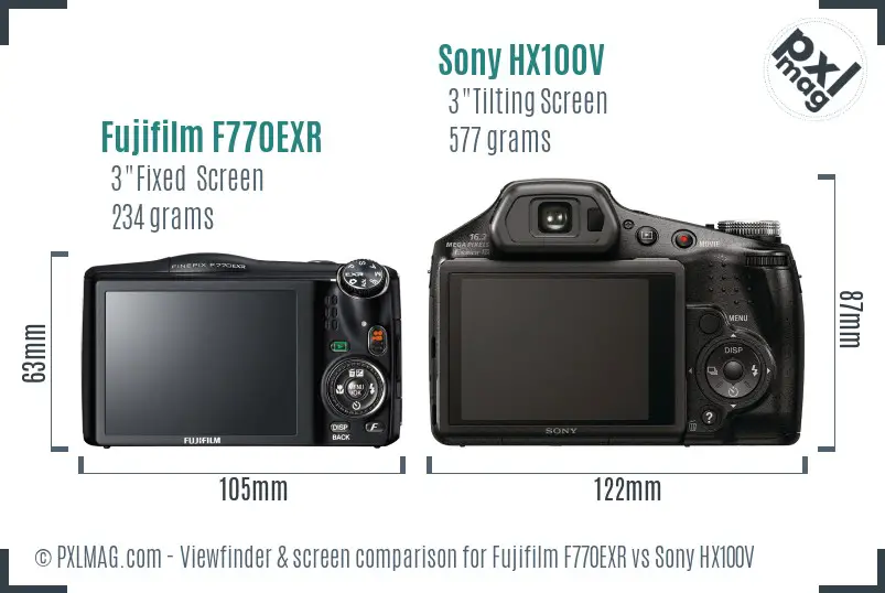 Fujifilm F770EXR vs Sony HX100V Screen and Viewfinder comparison