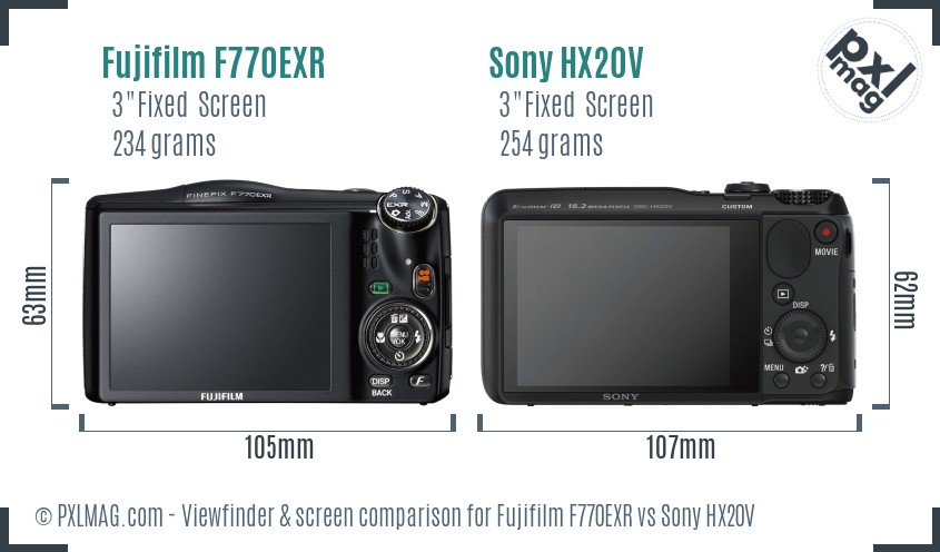 Fujifilm F770EXR vs Sony HX20V Screen and Viewfinder comparison