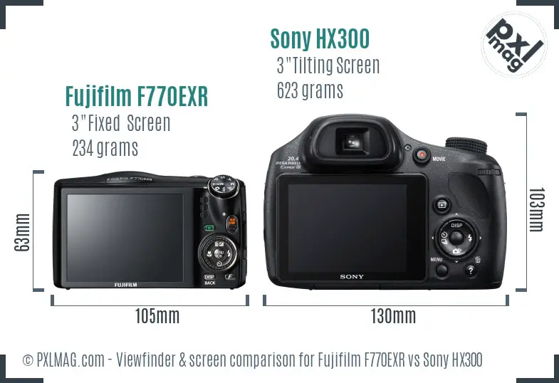 Fujifilm F770EXR vs Sony HX300 Screen and Viewfinder comparison