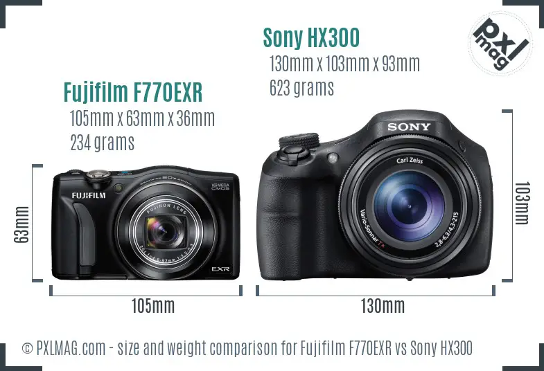 Fujifilm F770EXR vs Sony HX300 size comparison