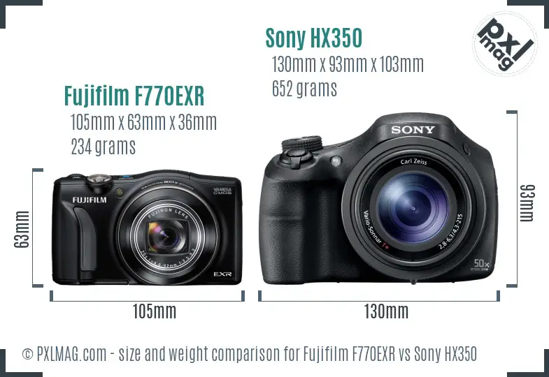 Fujifilm F770EXR vs Sony HX350 size comparison