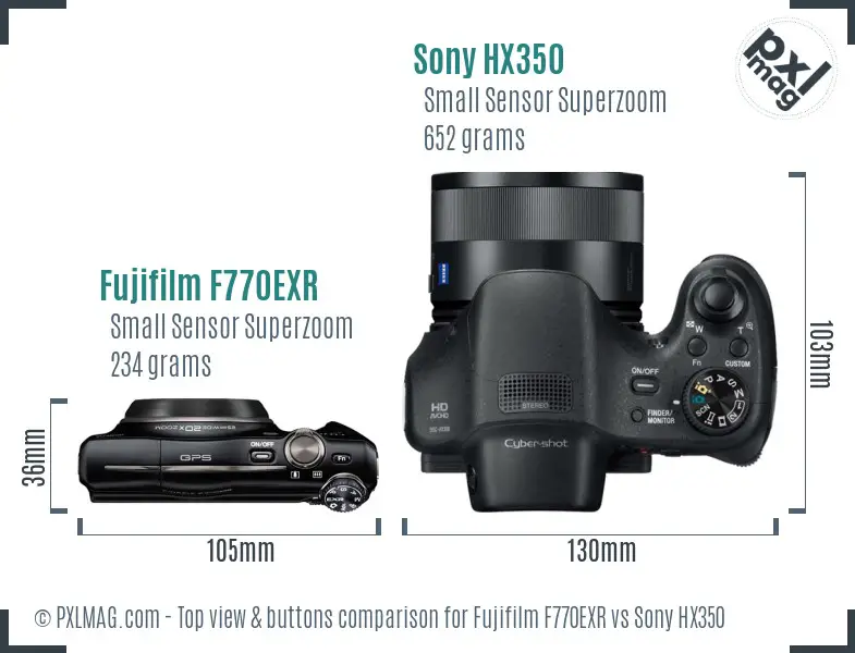Fujifilm F770EXR vs Sony HX350 top view buttons comparison