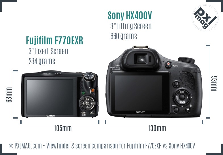 Fujifilm F770EXR vs Sony HX400V Screen and Viewfinder comparison