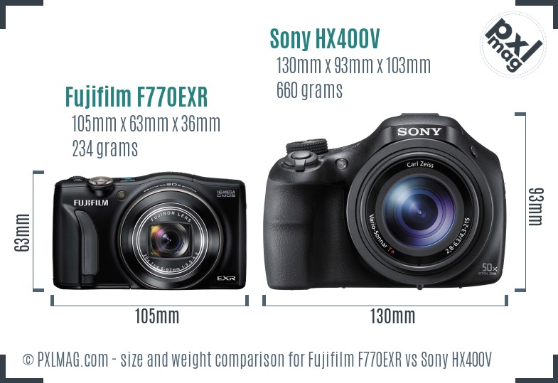 Fujifilm F770EXR vs Sony HX400V size comparison
