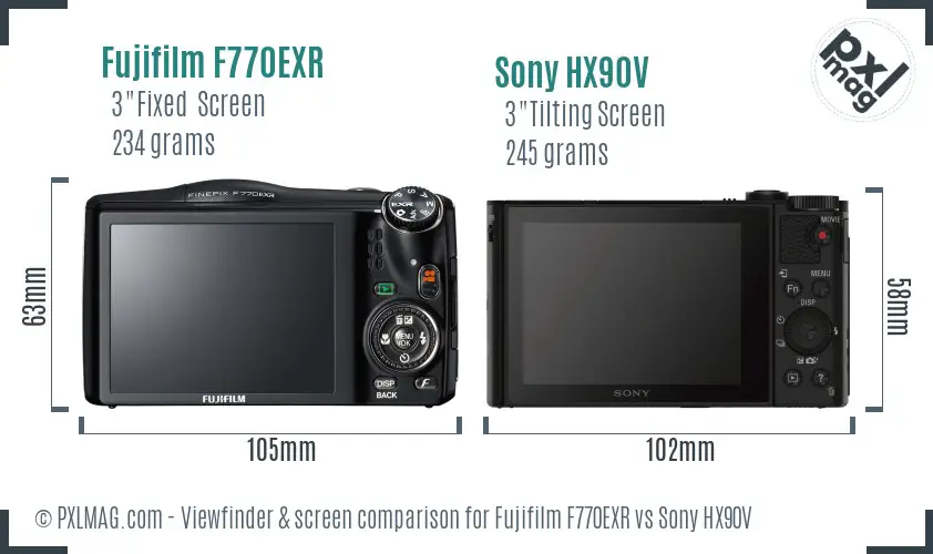 Fujifilm F770EXR vs Sony HX90V Screen and Viewfinder comparison