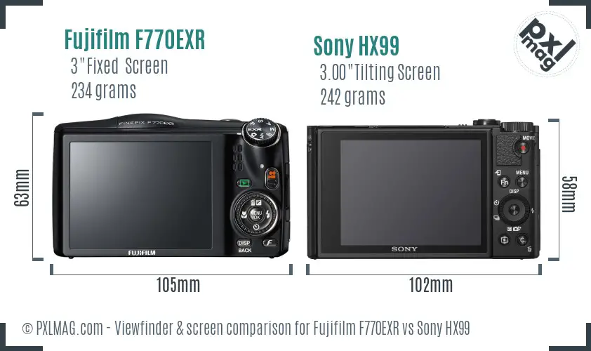 Fujifilm F770EXR vs Sony HX99 Screen and Viewfinder comparison