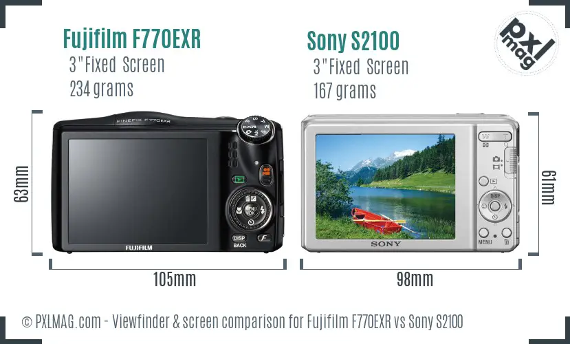 Fujifilm F770EXR vs Sony S2100 Screen and Viewfinder comparison