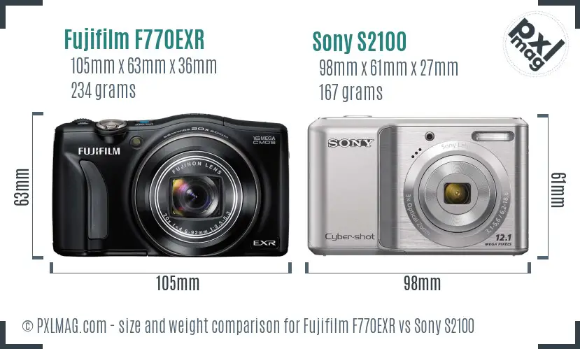 Fujifilm F770EXR vs Sony S2100 size comparison