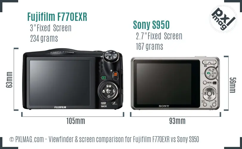 Fujifilm F770EXR vs Sony S950 Screen and Viewfinder comparison