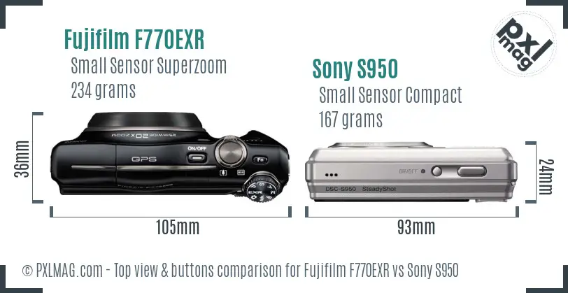 Fujifilm F770EXR vs Sony S950 top view buttons comparison