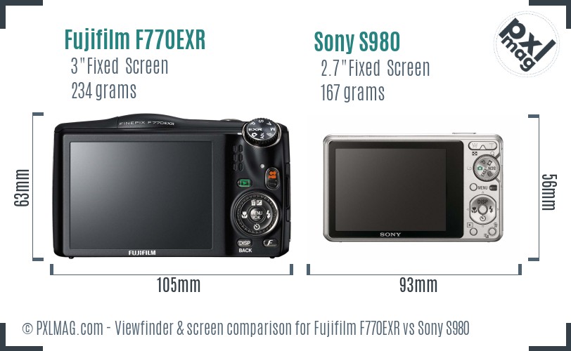 Fujifilm F770EXR vs Sony S980 Screen and Viewfinder comparison