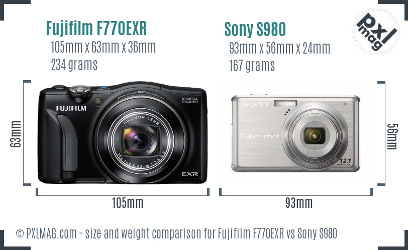 Fujifilm F770EXR vs Sony S980 size comparison