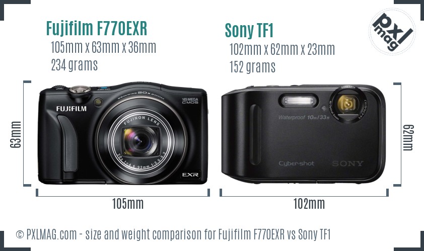 Fujifilm F770EXR vs Sony TF1 size comparison