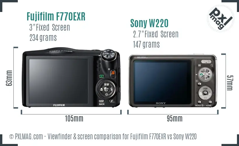 Fujifilm F770EXR vs Sony W220 Screen and Viewfinder comparison