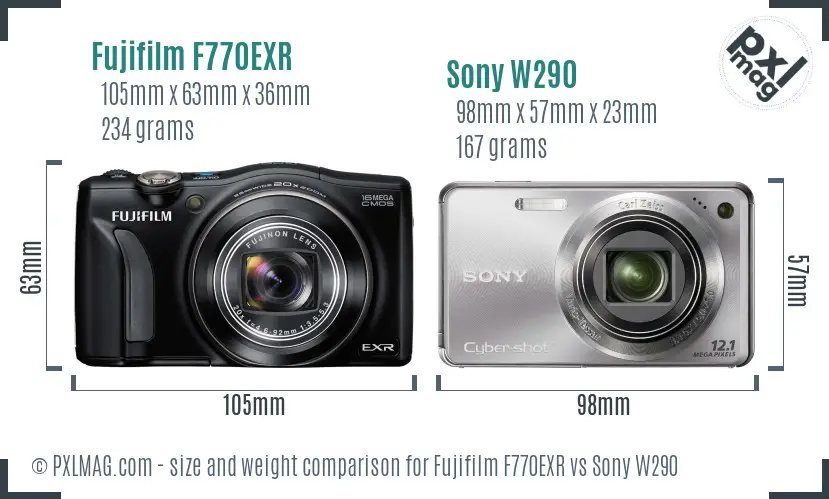 Fujifilm F770EXR vs Sony W290 size comparison Fujifilm F770EXR vs Sony W290 size comparison