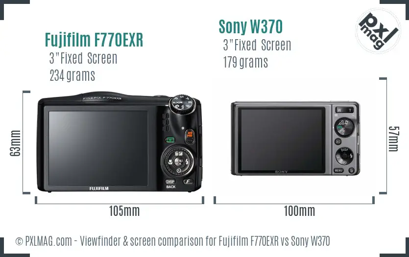 Fujifilm F770EXR vs Sony W370 Screen and Viewfinder comparison