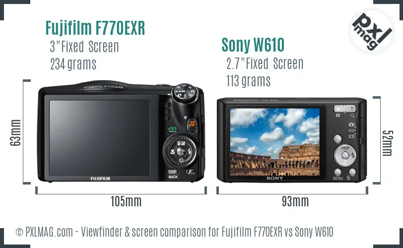 Fujifilm F770EXR vs Sony W610 Screen and Viewfinder comparison