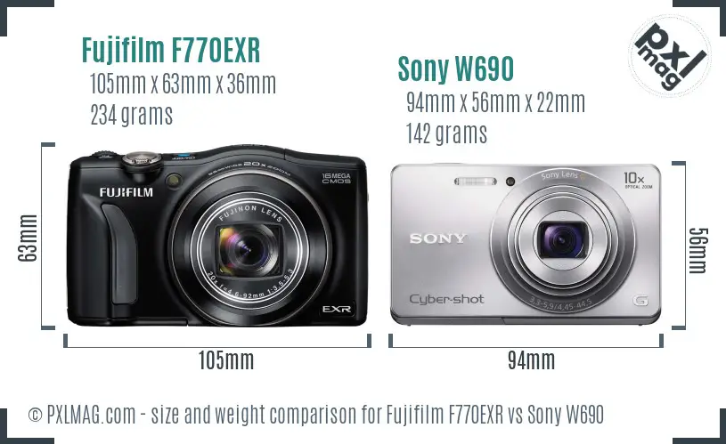 Fujifilm F770EXR vs Sony W690 size comparison