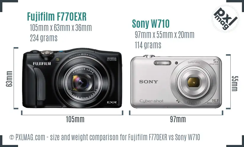 Fujifilm F770EXR vs Sony W710 size comparison Fujifilm F770EXR vs Sony W710 size comparison
