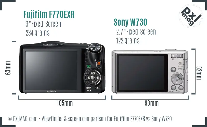 Fujifilm F770EXR vs Sony W730 Screen and Viewfinder comparison Fujifilm F770EXR vs Sony W730 Screen and Viewfinder comparison