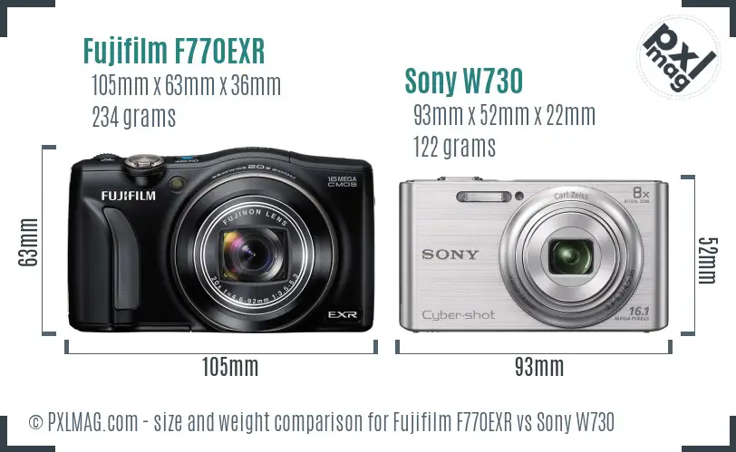 Fujifilm F770EXR vs Sony W730 size comparison Fujifilm F770EXR vs Sony W730 size comparison