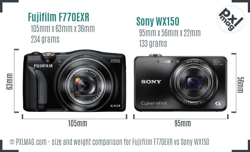 Fujifilm F770EXR vs Sony WX150 size comparison