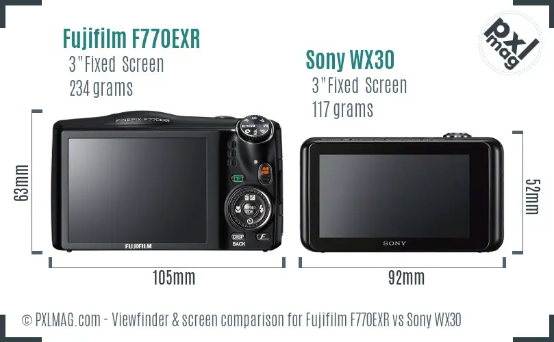 Fujifilm F770EXR vs Sony WX30 Screen and Viewfinder comparison