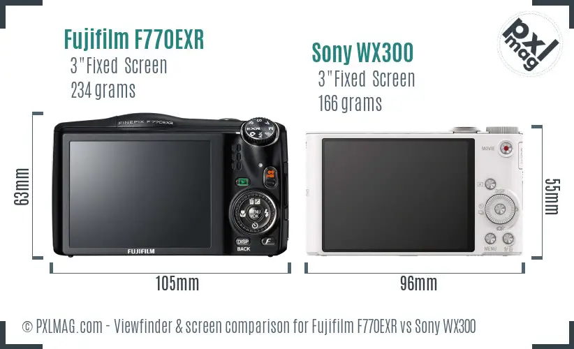 Fujifilm F770EXR vs Sony WX300 Screen and Viewfinder comparison