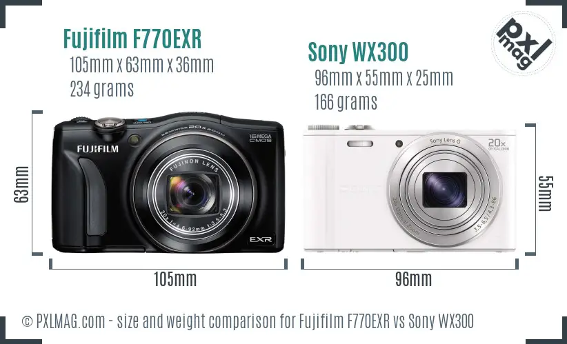 Fujifilm F770EXR vs Sony WX300 size comparison