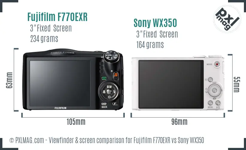 Fujifilm F770EXR vs Sony WX350 Screen and Viewfinder comparison