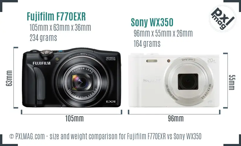 Fujifilm F770EXR vs Sony WX350 size comparison