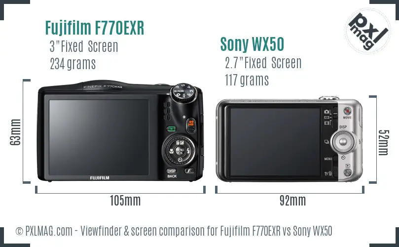 Fujifilm F770EXR vs Sony WX50 Screen and Viewfinder comparison