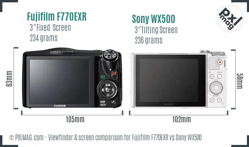 Fujifilm F770EXR vs Sony WX500 Screen and Viewfinder comparison