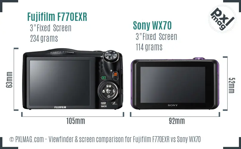 Fujifilm F770EXR vs Sony WX70 Screen and Viewfinder comparison