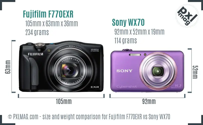 Fujifilm F770EXR vs Sony WX70 size comparison