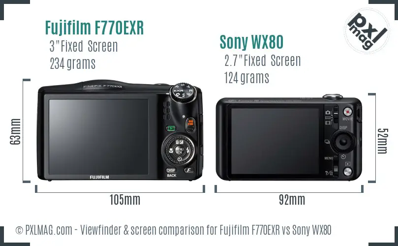 Fujifilm F770EXR vs Sony WX80 Screen and Viewfinder comparison