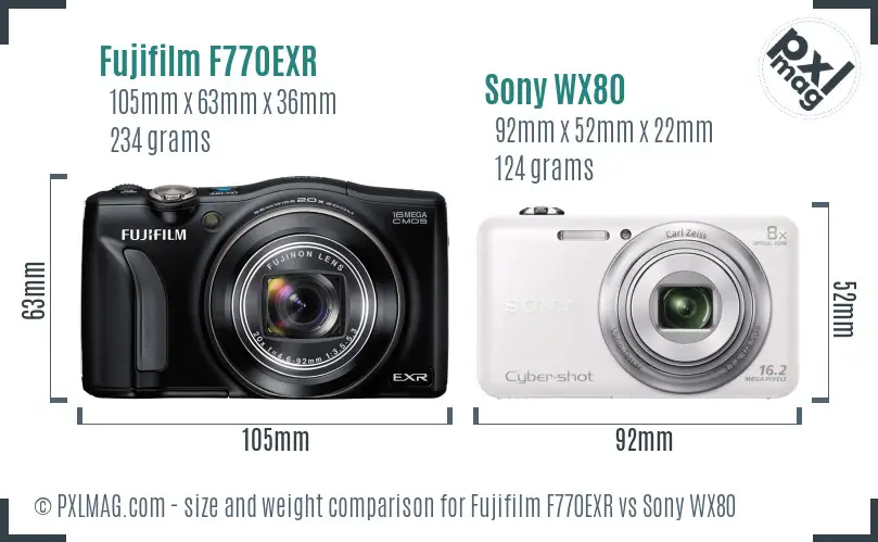 Fujifilm F770EXR vs Sony WX80 size comparison
