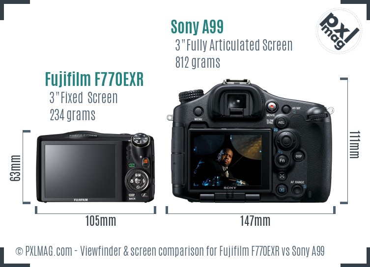 Fujifilm F770EXR vs Sony A99 Screen and Viewfinder comparison