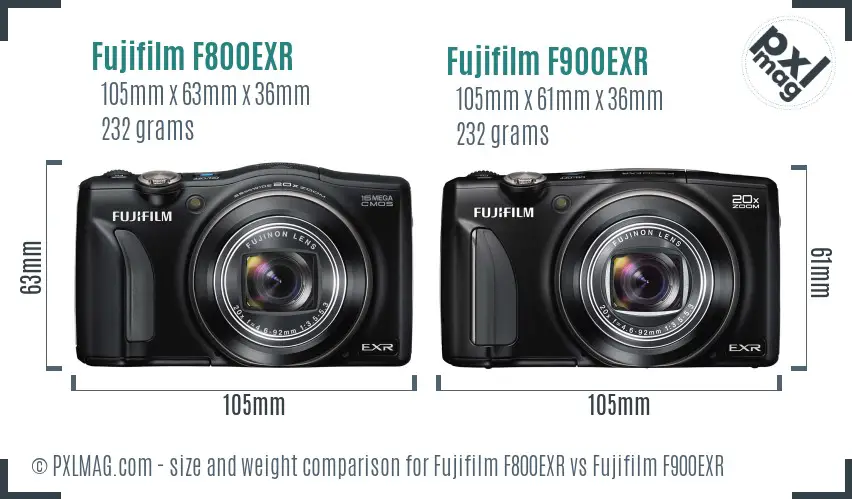 Fujifilm F800EXR vs Fujifilm F900EXR size comparison