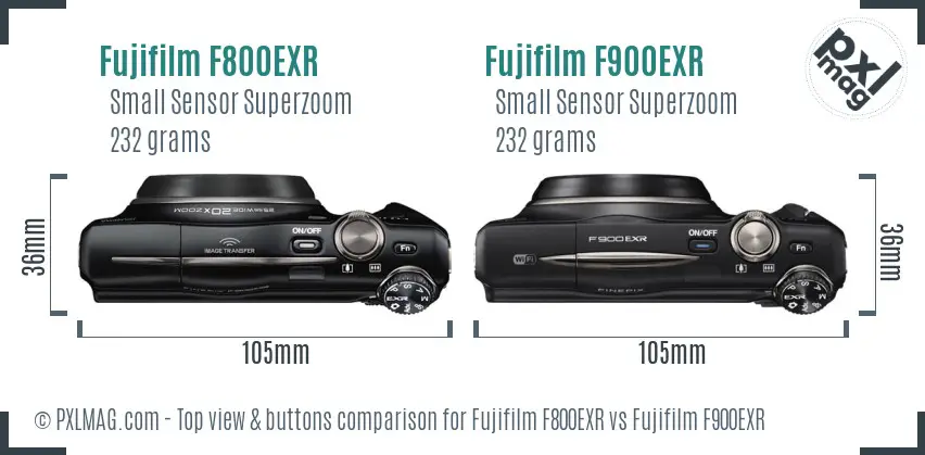 Fujifilm F800EXR vs Fujifilm F900EXR top view buttons comparison