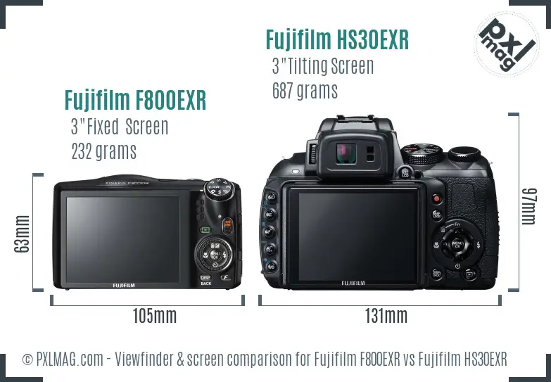 Fujifilm F800EXR vs Fujifilm HS30EXR Screen and Viewfinder comparison