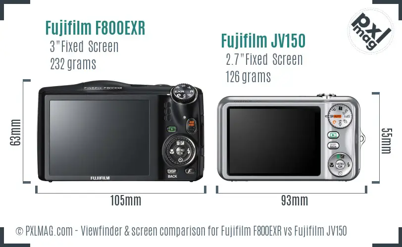 Fujifilm F800EXR vs Fujifilm JV150 Screen and Viewfinder comparison