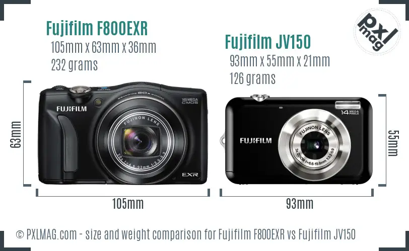 Fujifilm F800EXR vs Fujifilm JV150 size comparison