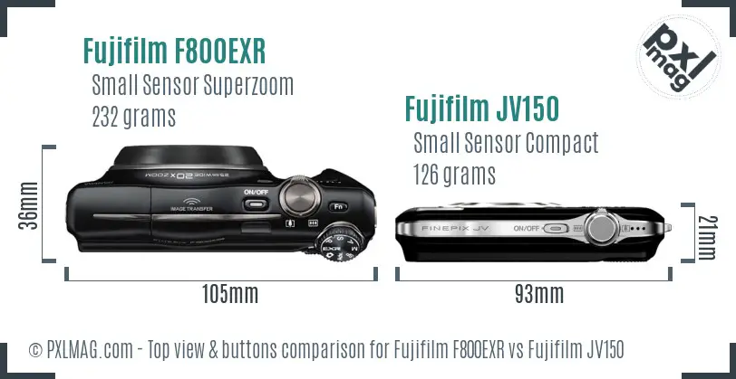 Fujifilm F800EXR vs Fujifilm JV150 top view buttons comparison