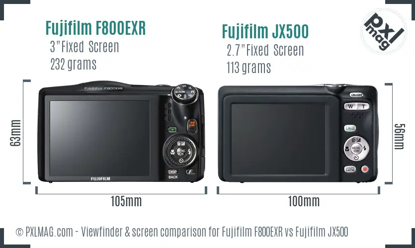 Fujifilm F800EXR vs Fujifilm JX500 Screen and Viewfinder comparison