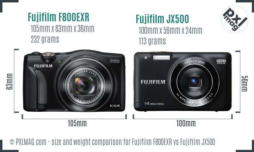 Fujifilm F800EXR vs Fujifilm JX500 size comparison