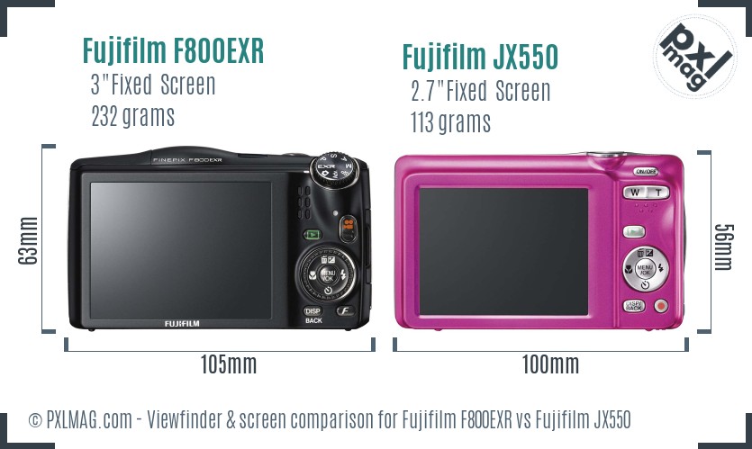 Fujifilm F800EXR vs Fujifilm JX550 Screen and Viewfinder comparison